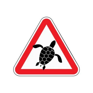Danger sign turtle. Attention here live marine reptiles. Vector red triangle  Illustrazione stock