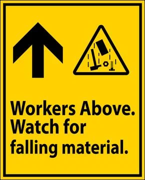 Danger Sign, Workers Above Falling Material Ilustração Stock
