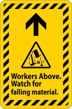 Danger Sign, Workers Above Falling Material Stock Illustration