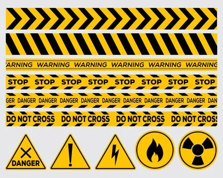 Danger signs vector, Warning label, warning tape. Stock Illustration