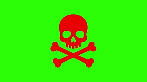 Danger skull animated flashing red poison hazard warning symbol in 4k green.. Stock Footage 342540101