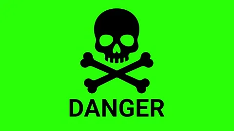 Danger skull animated pulsing warning symbol icon in 4k green screen backgrou Stock Footage 342539984