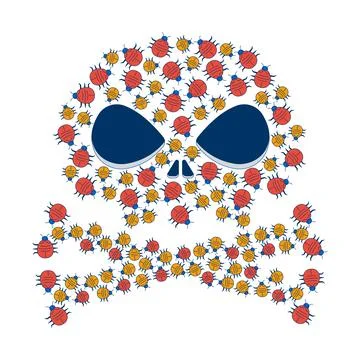 Danger skull crossbones made of digital bugs 2D illustration concept 스톡 일러스트