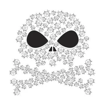 Danger skull crossbones made of digital bugs line illustration concept Stock Illustration