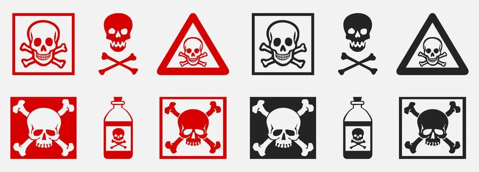 Danger Skull Icon Elements In Black And Red Stock Illustration