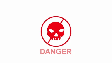 Danger skull symbol with red text on white background. Danger skull icon fo.. Stock Footage 337814361