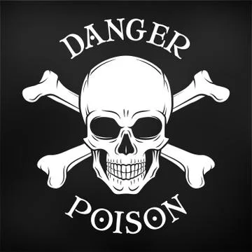 Danger skull vector on black background. Jolly Roger with crossbones logo Stock Illustration