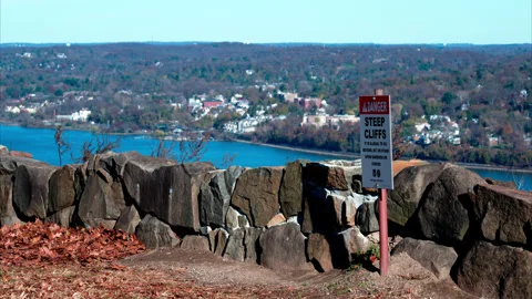 Danger Steep Cliffs Pallisades Stock Footage 285991876