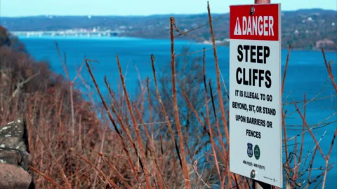 Danger Steep Cliffs Pallisades Stock Footage 285992033