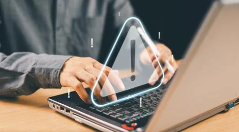 Danger system warning hacked alert on computer screen, cyber attack. Cybersec Stock Photos