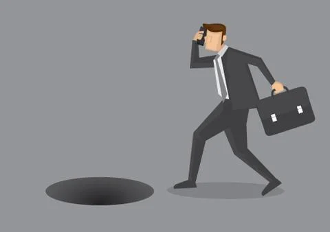 Danger of Talking on Phone While Walking Vector Illustration Stock Illustration