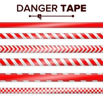 Danger Tape Vector. Red And White. Warning Tape Strips. Realistic Plastic Police Stock Illustration