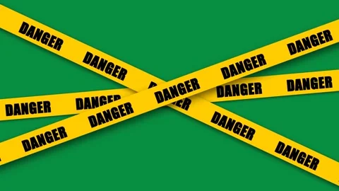 Danger Tape Warning Lines on Green Background Stock Footage 341960981