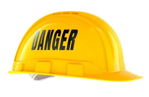 DANGER text on the yellow hard hat construction. 3D rendering Stock Illustration
