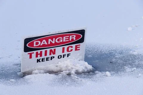 "Danger, Thin Ice, Keep off" Stock Photos