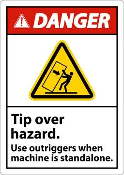 Danger Tip Over Hazard Use Outriggers Label On White Background Stock Illustration