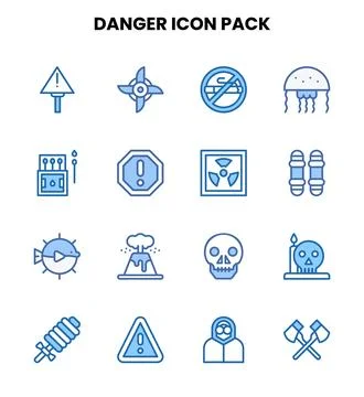 Danger Two Colour Set Icons Pack Stock Illustration