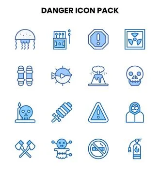 Danger Two Colour Set Icons Pack Stock Illustration