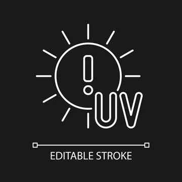 Danger of UV rays white linear icon for dark theme Stock Illustration