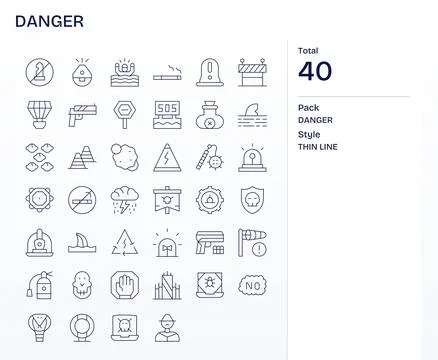 Danger Vector Icon Toolkit featuring 40 Pixel Optimized Retina Ready Thin L.. 스톡 일러스트