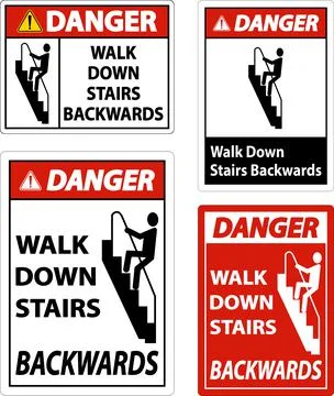 Danger Walk Down Stairs Backwards Sign Stock Illustration