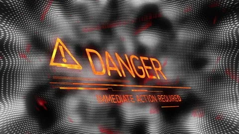 Danger warning animation over wavy black and white background with text Video stock 305431293