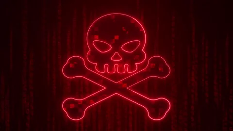 Danger warning hazard animation displays red neon skull crossbones. Warning.. Stock Footage 341128711