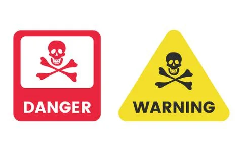 Danger warning message vector signs set. Red square and yellow triangle with Stock Illustration