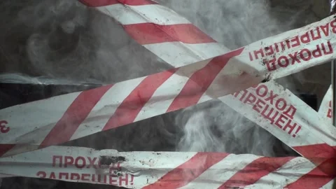 Danger Warning Tape With Smoke Stock Footage 130897899