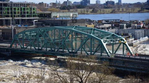 danger water flow levels bridge closed h... | Stock Video | Pond5