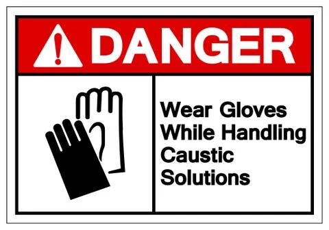 Danger Wear Gloves While Handling Caustic Solutions Symbol Sign, Vector Illus Stock Illustration
