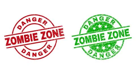 DANGER ZOMBIE ZONE Round Badges Using Corroded Texture Stock Illustration