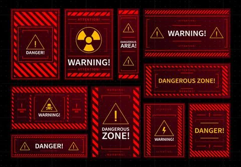 Danger zone warning frames, HUD interface alarms イラスト素材
