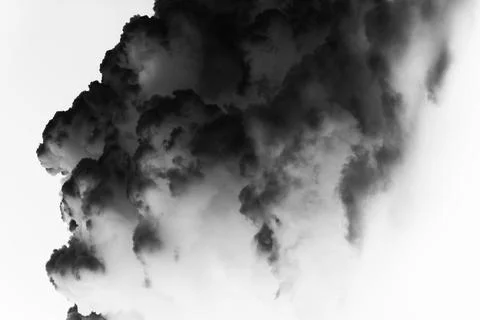 Dangerous and dramatic cloud of black smoke after an explosion in the sky Foto stock