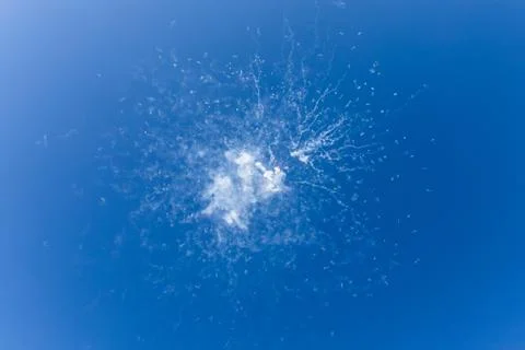 Dangerous and dramatic cloud of smoke after an explosion in the sky. Stock Photos