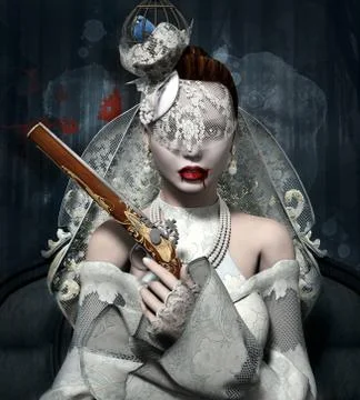 Dangerous bride with a gun Stock Illustration