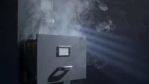 Dangerous burning documents in the filing cabinet Stock Footage 112123117