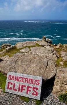 Dangerous Cliffs at Land's End in Cornwall Stock Photos