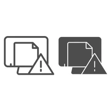 Dangerous document on computer line and glyph icon. Document icon with Stock Illustration