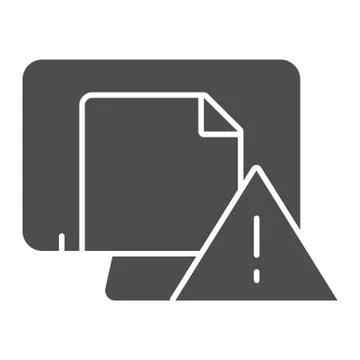 Dangerous document on computer solid icon. Document icon with exclamation mark Stock Illustration