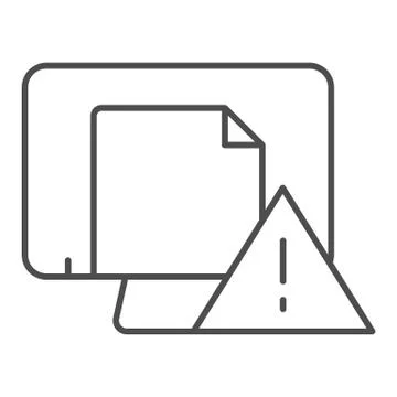 Dangerous document on computer thin line icon. Document icon with exclamation 스톡 일러스트