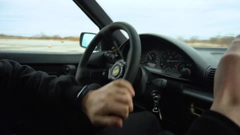 Dangerous driving, drifting. Professional driver. Cabin inside view. Sport car 스톡 동영상 127123795