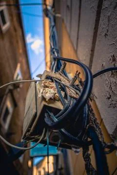 Dangerous electric cable Stock Photos