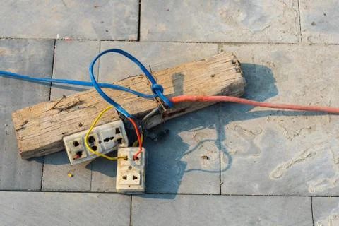 Dangerous electrical connection Stock Photos