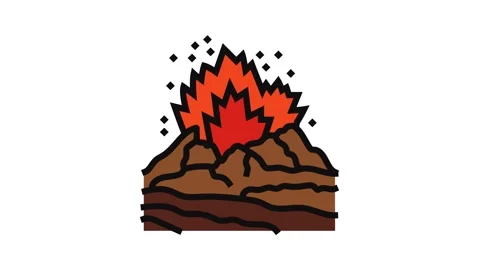 Dangerous exploding volcano color icon animation Stock Footage 326099246