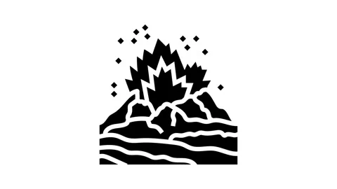 Dangerous exploding volcano glyph icon animation Stock Footage 326157410