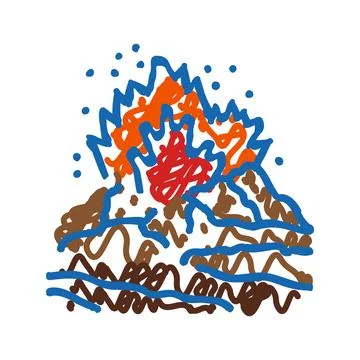Dangerous exploding volcano icon doodle illustration Stock Illustration