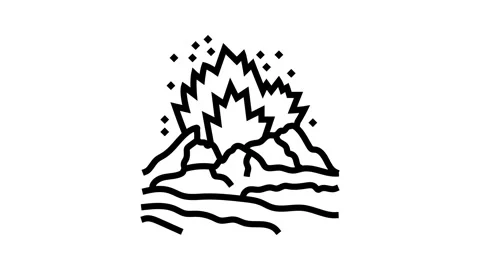 Dangerous exploding volcano line icon animation Stock Footage 326135533