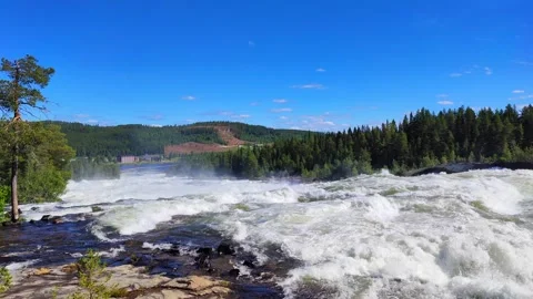 Dangerous fast flowing rapids in river Stock Footage 245836682