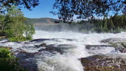 Dangerous fast flowing rapids in river Stock Footage 245836697